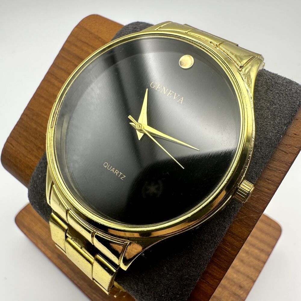 Geneva Gold Lightweight Tone Quartz Watch Black Minimalist Dial Metal Bracelet